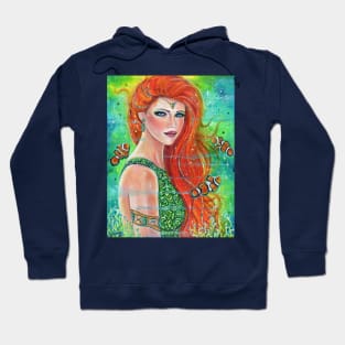 Mermaid with clown fish art by Renee Lavoie Hoodie